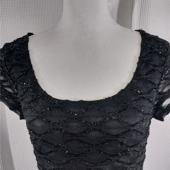 CONNECTED APPAREL! LUXE BLACK TWINKLING DETAIL STRETCH KNIT MIDI DRESS! SZ 10 - Picture 5 of 10